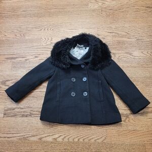 H&M Kids Black Peacoat with Faux Fur Collar